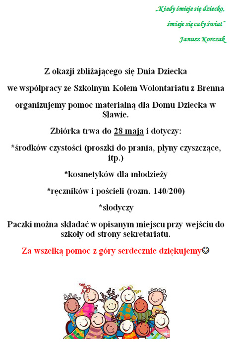 Zbiórka na rzecz Domu Dzieck w Sławie.